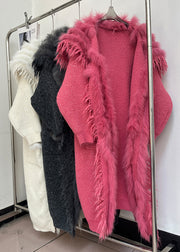 Loose Rose Fox Collar Patchwork Woolen Coats Winter