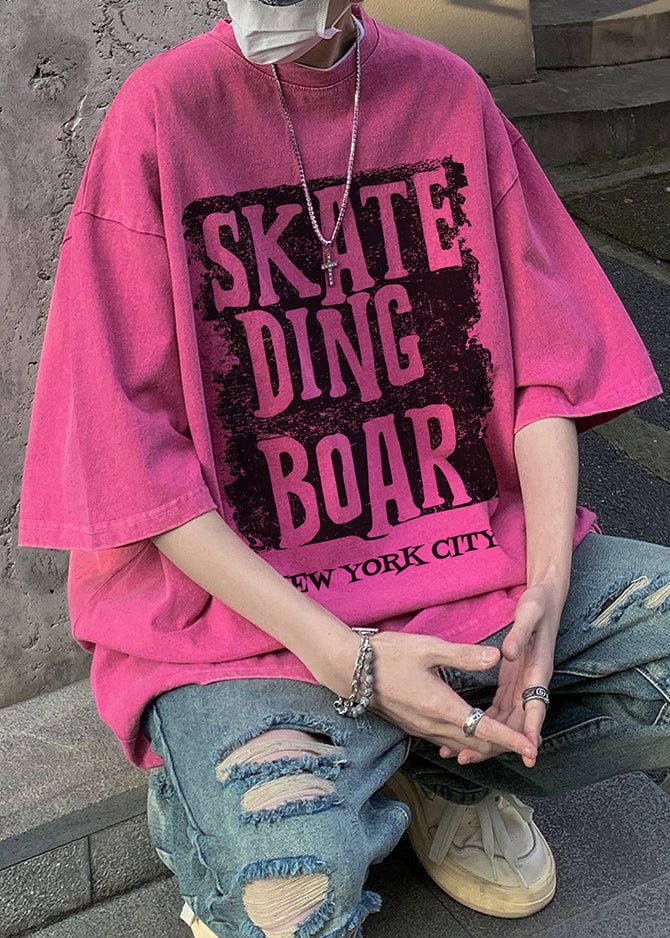 Loose Rose O Neck Letter Cotton T Shirt Men Half Sleeve