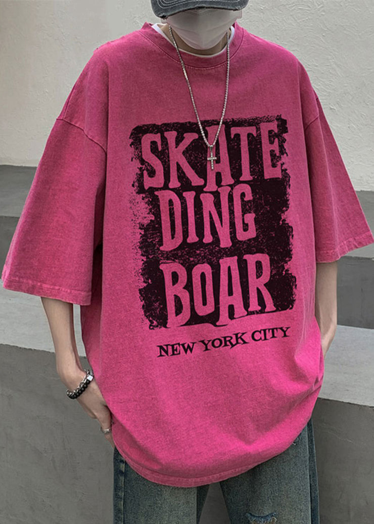 Loose Rose O Neck Letter Cotton T Shirt Men Half Sleeve