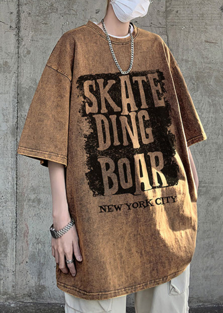 Loose Rose O Neck Letter Cotton T Shirt Men Half Sleeve