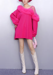 Loose Rose One Shoulder Patchwork Cotton Day Dress Spring