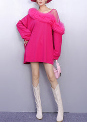 Loose Rose One Shoulder Patchwork Cotton Day Dress Spring