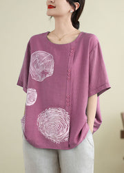 Loose Rose Patchwork Button Ice Silk Tops Short Sleeve