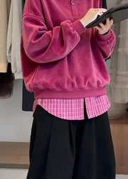 Loose Rose Peter Pan Collar Patchwork False Two Pieces Corduroy Sweatshirts Winter