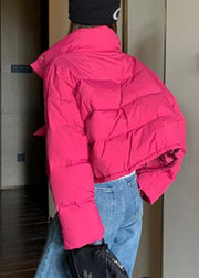 Loose Rose Stand Collar Pockets Drawstring Duck Down Puffer Coat Winter