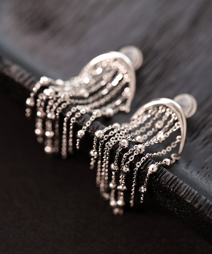 Loose Silk Sterling Silver Chain Tassel Drop Earrings