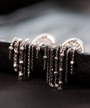 Loose Silk Sterling Silver Chain Tassel Drop Earrings