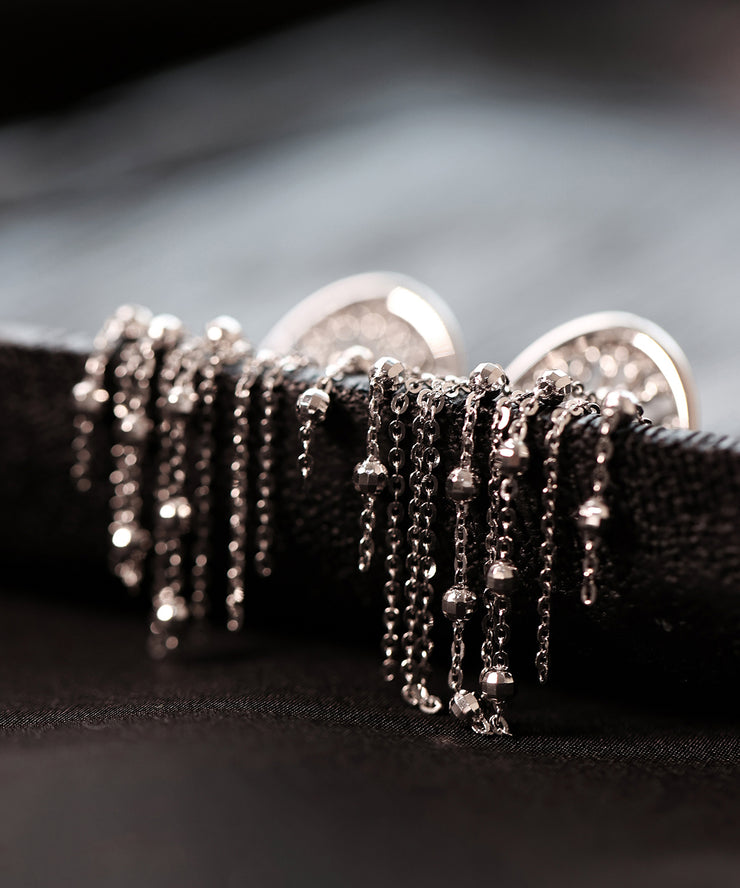 Loose Silk Sterling Silver Chain Tassel Drop Earrings