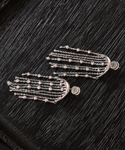 Loose Silk Sterling Silver Chain Tassel Drop Earrings