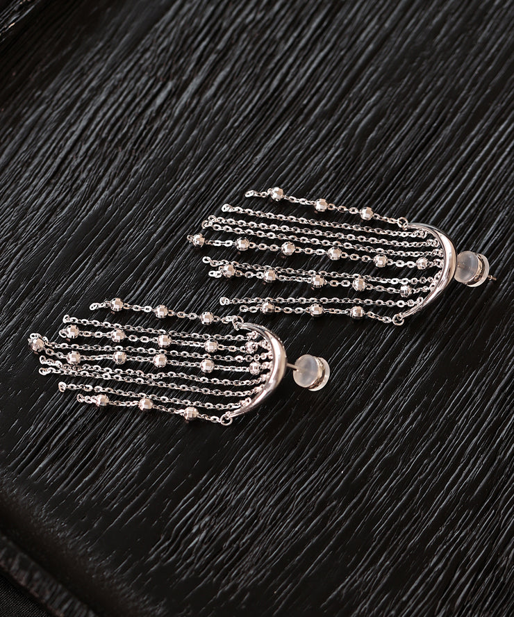 Loose Silk Sterling Silver Chain Tassel Drop Earrings