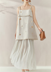 Loose Slash Neck Patchwork Vest And Skirts Two Pieces Set Summer