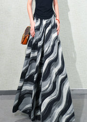 Loose Striped Pockets Elastic Waist Chiffon Pants Skirt Summer