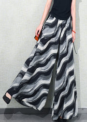 Loose Striped Pockets Elastic Waist Chiffon Pants Skirt Summer