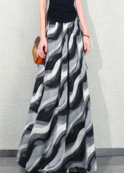 Loose Striped Pockets Elastic Waist Chiffon Pants Skirt Summer