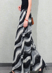 Loose Striped Pockets Elastic Waist Chiffon Pants Skirt Summer