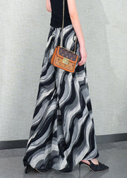 Loose Striped Pockets Elastic Waist Chiffon Pants Skirt Summer