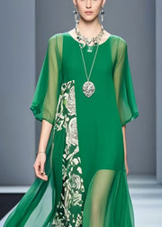 Loose Tea Green Asymmetrical Patchwork Chiffon Dress Summer
