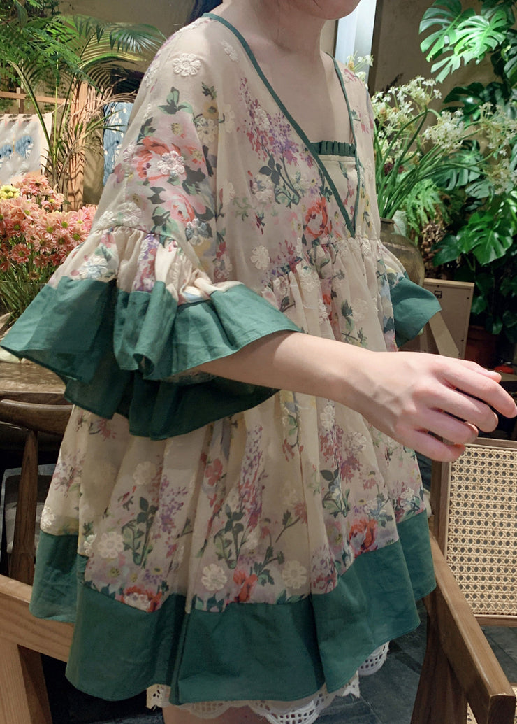 Loose V Neck Embroidered Cotton Shirt Tops Butterfly Sleeve