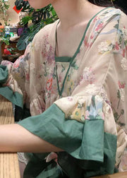 Loose V Neck Embroidered Cotton Shirt Tops Butterfly Sleeve