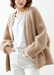 Loose V Neck Pockets Patchwork Faux Fur Coats Winter
