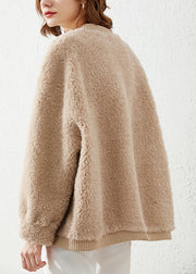 Loose V Neck Pockets Patchwork Faux Fur Coats Winter