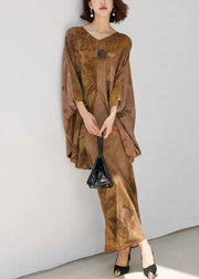 Loose V Neck Print Front Open Silk Cotton Two Pieces Set Fall