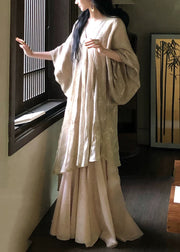 Loose V Neck Tulle Patchwork Cotton Robe Dresses Batwing Sleeve