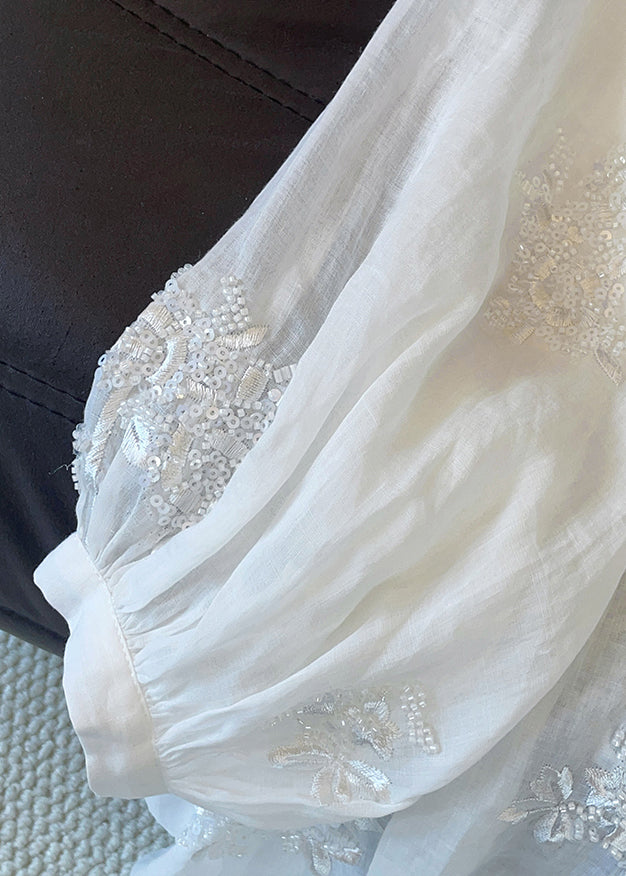 Loose White Embroidered Button Cotton Blouses Fall