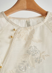 Loose White Embroidered Sequins Silk Shirt Top Bracelet Sleeve