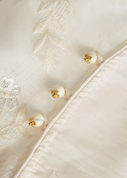 Loose White Embroidered Sequins Silk Shirt Top Bracelet Sleeve