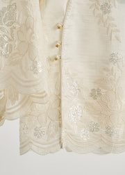 Loose White Embroidered Sequins Silk Shirt Top Bracelet Sleeve