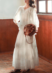 Loose White Hollow Out Lace Cotton Two Piece Set Bracelet Sleeve