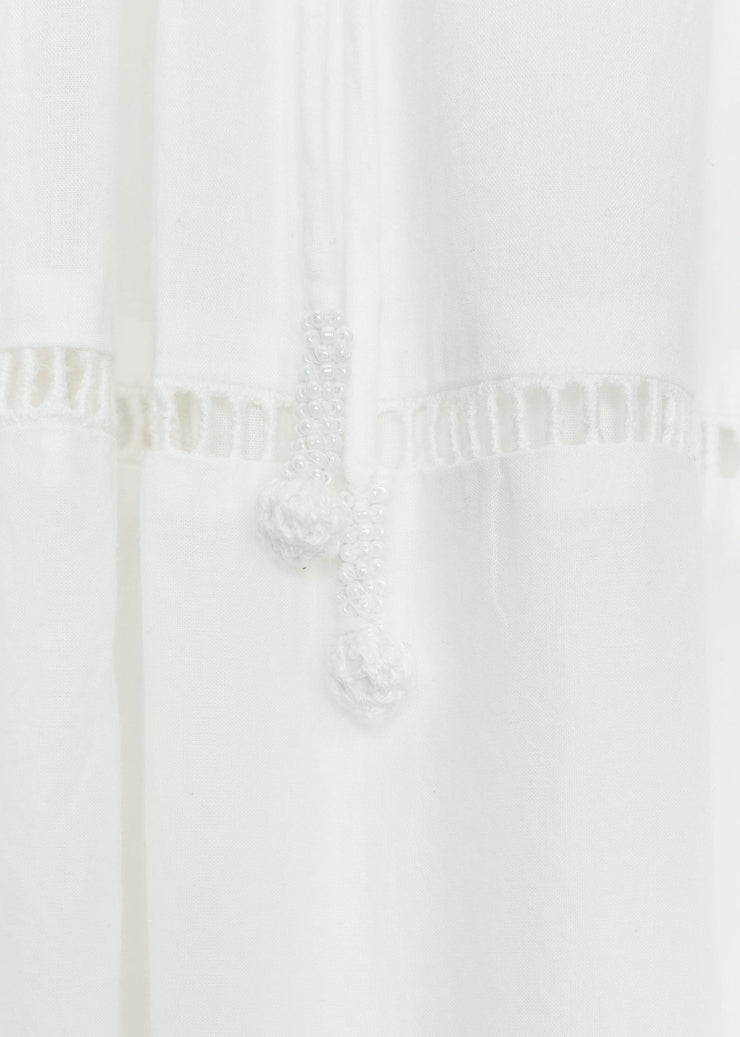 Loose White Hollow Out Shirts And Skirts Cotton Two Pieces Set Summer