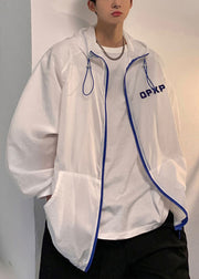 Loose White Hooded Letter Drawstring Men UPF 50+ Coat Summer