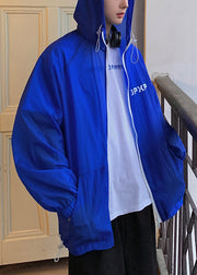 Loose White Hooded Letter Drawstring Men UPF 50+ Coat Summer