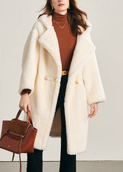 Loose White Hooded Pockets Woolen Coats Winter