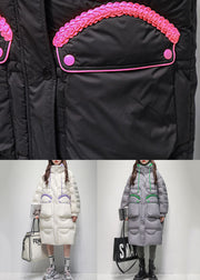 Loose White Hooded Zippered Pockets Duck Down Puffer Coat Winter