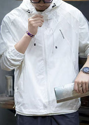 Loose White Hooded Zippered Pockets Men UPF 50+ Coat Summer