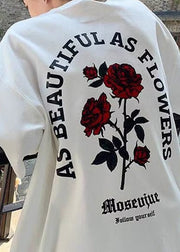Loose White Letter Love Roses Cotton Mens Graphic Tees Half Sleeve