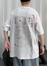 Loose White Letter Print Cotton Men T Shirt Short Sleeve
