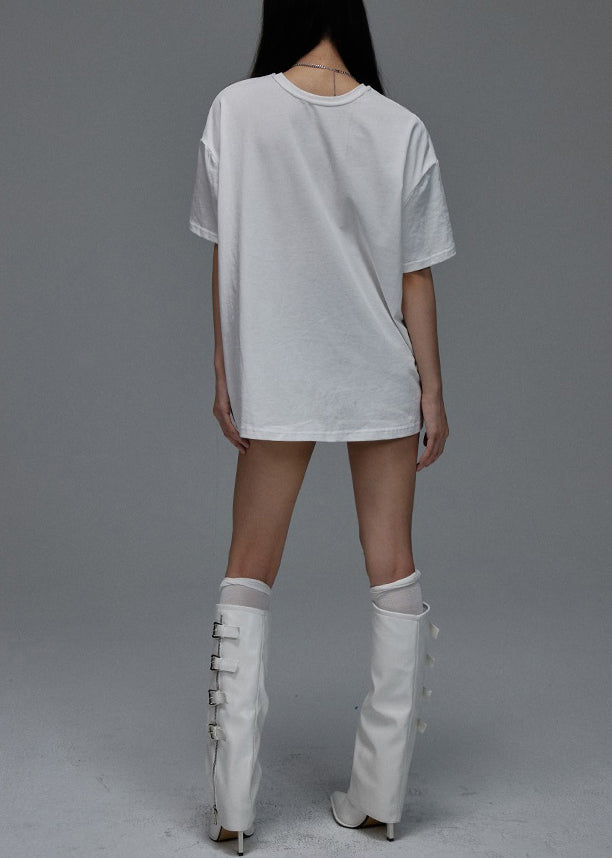 Loose White O Neck Print Cotton T Shirts Summer