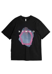 Loose White O Neck Print Patchwork Cotton T Shirt Men Summer
