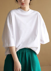 Loose White O Neck Solid Cotton T Shirts Half Sleeve