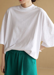 Loose White O Neck Solid Cotton T Shirts Half Sleeve