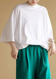 Loose White O Neck Solid Cotton T Shirts Half Sleeve