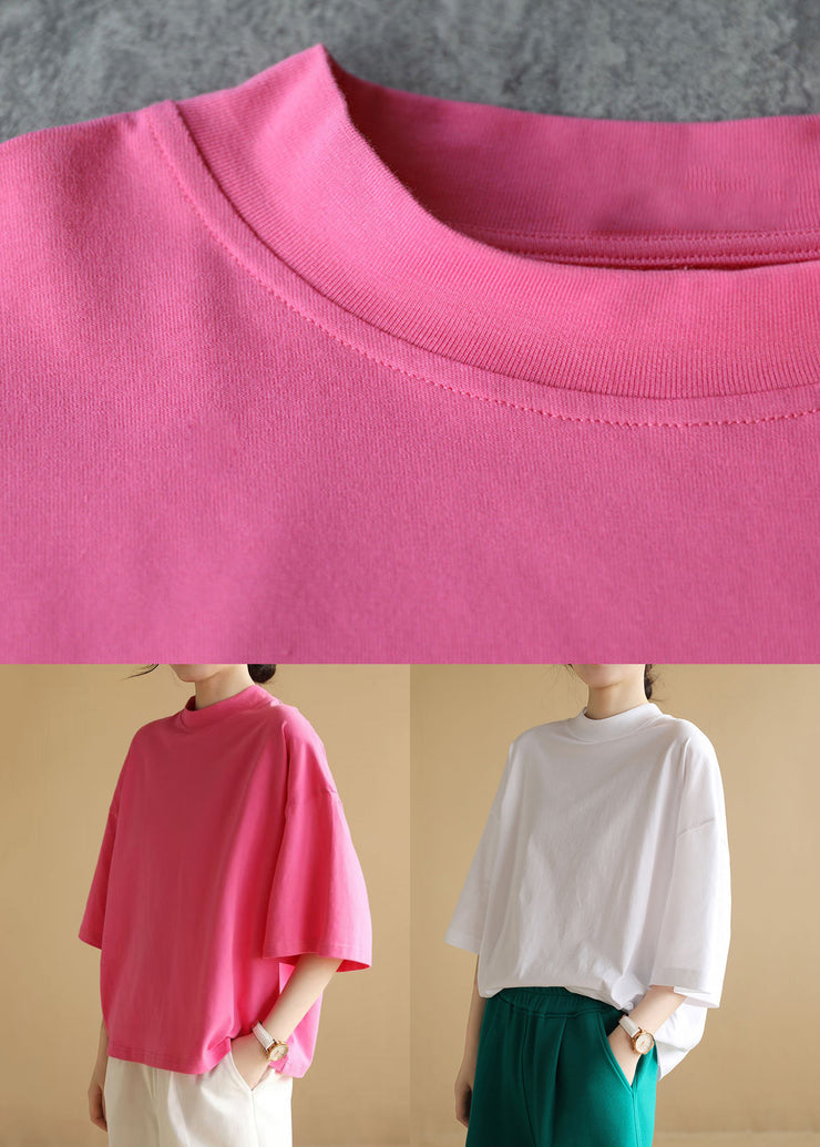 Loose White O Neck Solid Cotton T Shirts Half Sleeve