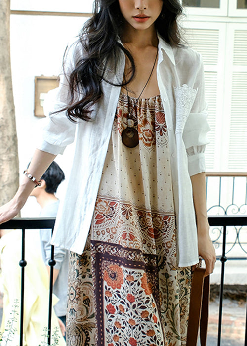 Loose White Peter Pan Collar Lace Hollow Out Cotton Shirt Fall