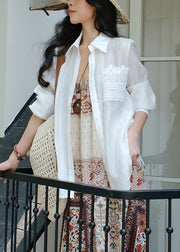 Loose White Peter Pan Collar Lace Hollow Out Cotton Shirt Fall