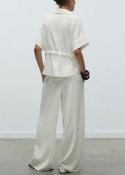 Loose White Peter Pan Collar Tie Waist Cotton Two Pieces Set Summer