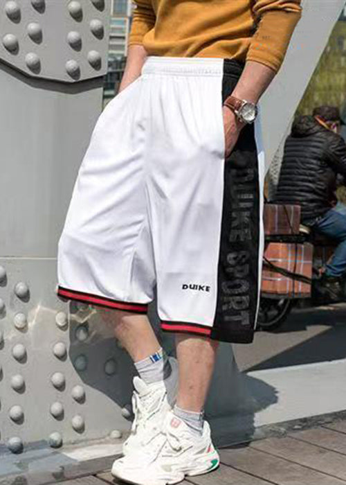 Loose White Pockets Elastic Waist Patchwork Men Basketball Shorts Summer